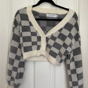 Black and White Cropped Cardigan Sweater